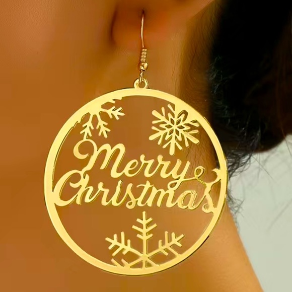 Gold Merry Christmas Earrings - Picture 1 of 7